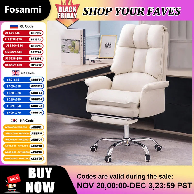 Boss Computer Chair Home Office Computer Sofa High Backrest PU Leather Ergonomic Reclining Swivel Seat for Home Study Backrest