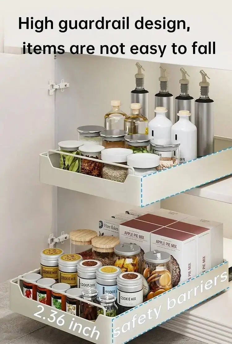Box With Sliding Rail Pull-Out Cabinet Storage Rack Spice Pantry Shelves Drawer Kitchen Organizer Basket