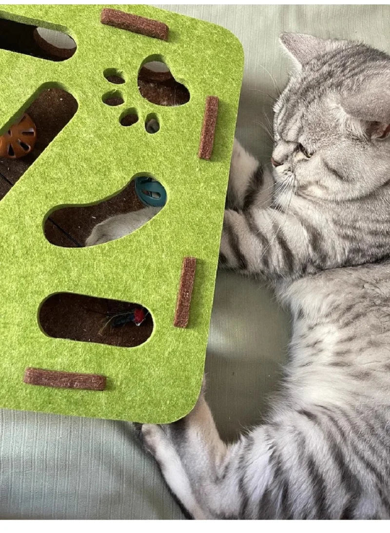 Pet Cat Puzzle Maze Holes Toys Felt Box With Bell Ball Kitten Playing Toys Interactive Funny Combination Set Cat Supplies