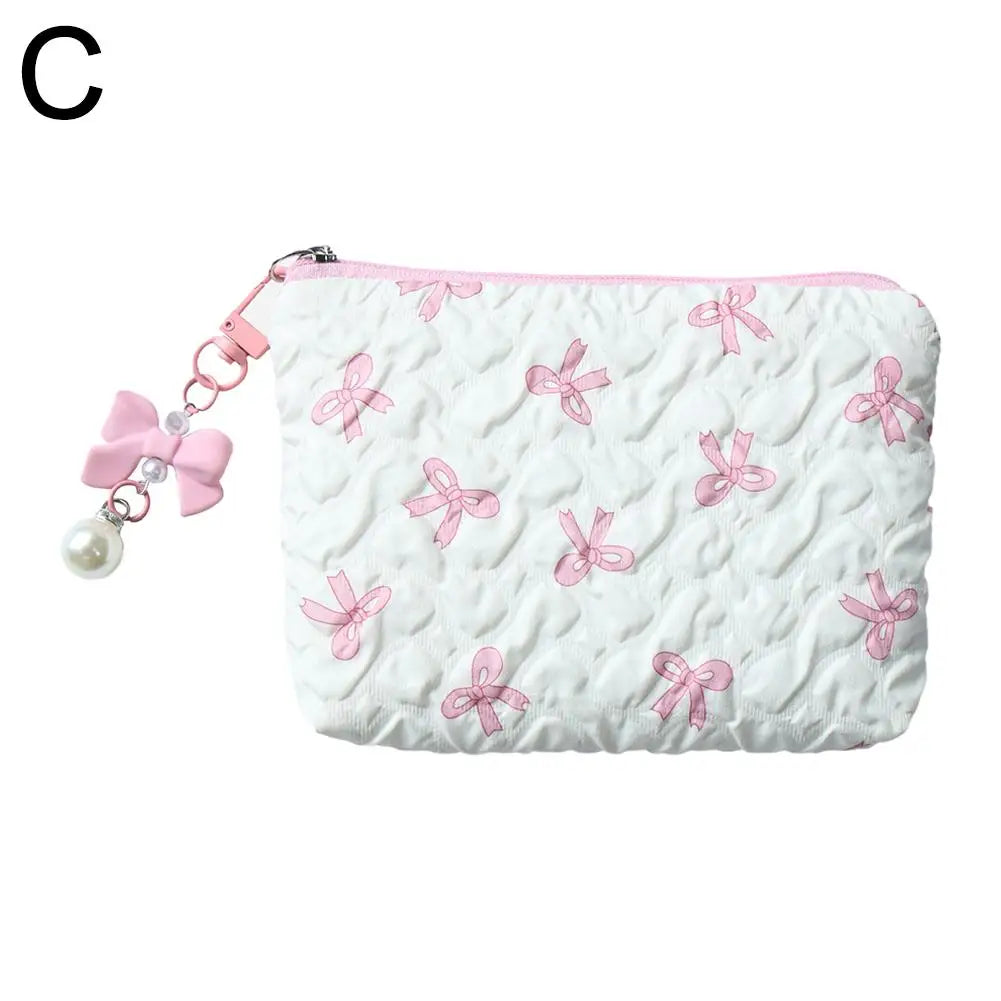 1PC Color Bow Canvas Large Capacity Lipstick Air Cushion Storage Bags Women's Makeup Bag Commuter Handbag Travel Toiletry Bags