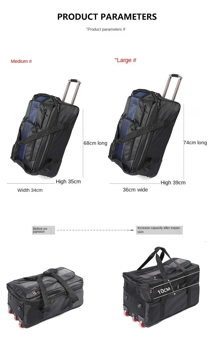 28/32 inch Large Capacity Rolling Luggage Trolley Bags with Wheels Waterproof Oxford Duffel Bag Wheeled Bag Travel Suitcase