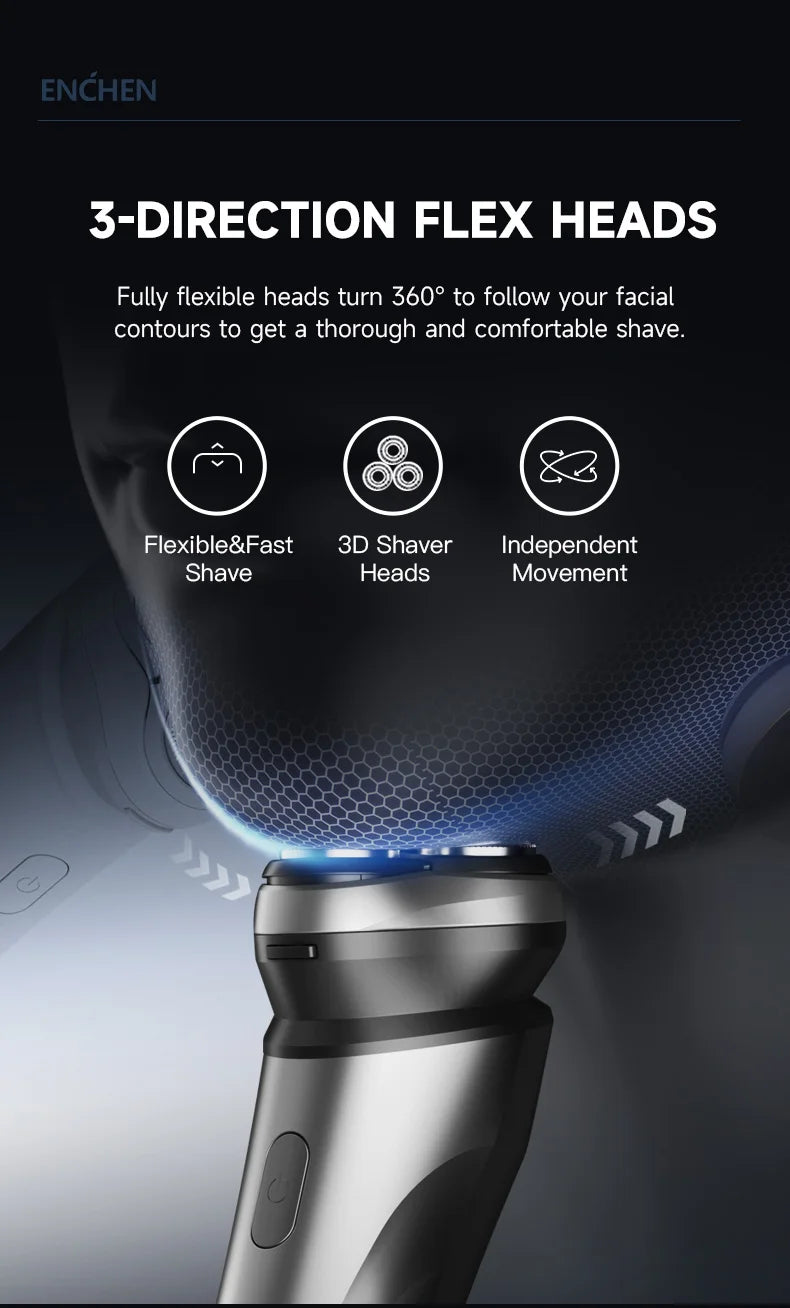 ENCHEN Electric Shaver Razor Rotary 3D Hair Shaver Professional Razor Waterproof Safety Lock Beard Trimmer Man - BlackStone Max