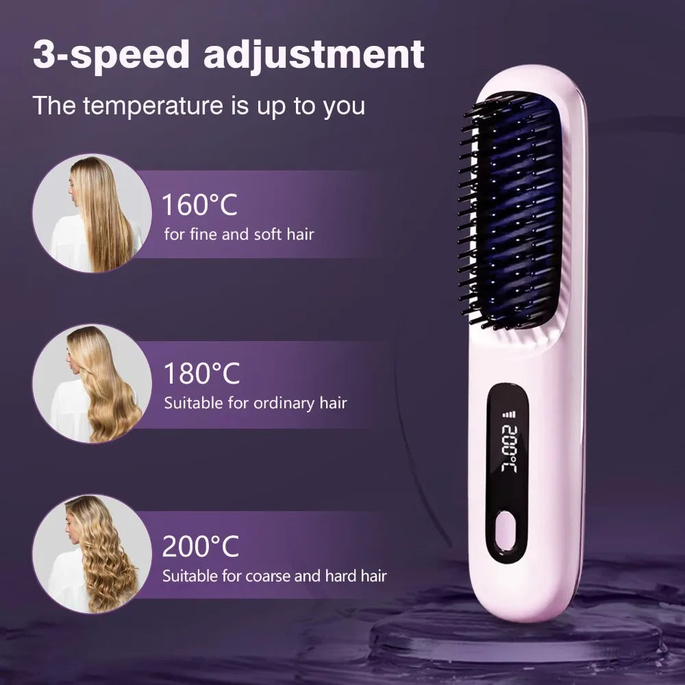 Portable Straightener Brush& Curler 2-in-1– Cordless Comb with Negative Ion,4000mAh Fast Heating&Portable Travel