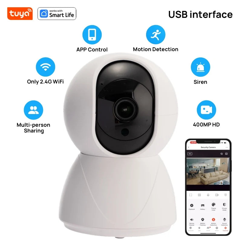 USB 4MP Indoor Camera,2K Security Camera for Baby Monitor,PTZ Wifi Cameras for Home Security,Pet Camera Works with Tuya
