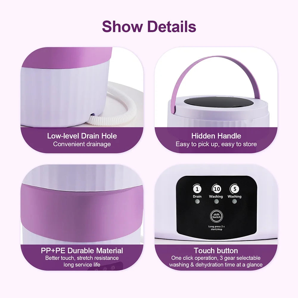 7L Small Folding Washing Machine Portable Washing Machine Automatic Modes Laundry Clothes Laundry Bucket Washing Machine