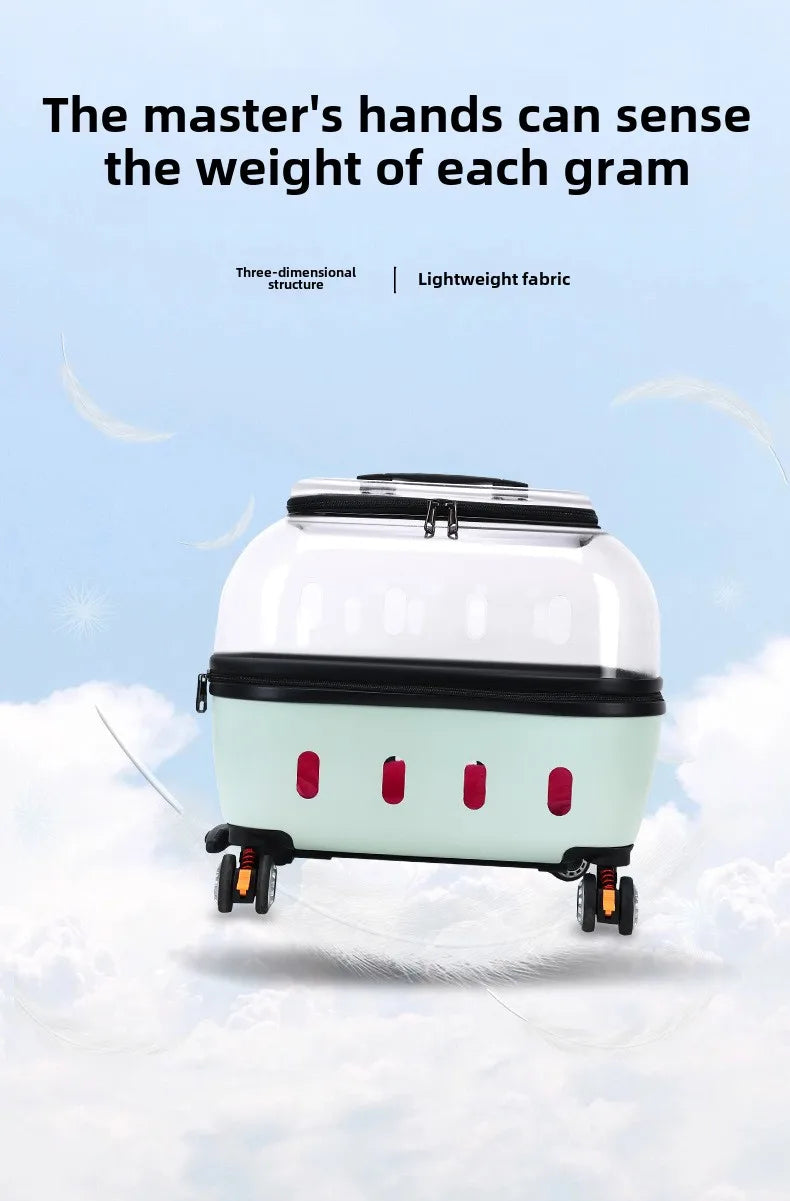 Fashion Transparent Cat Cage Large Capacity Pet Suitcase Breathable Cat Carriers Pull Rod/Handheld Dual Use Cat Transport Cart