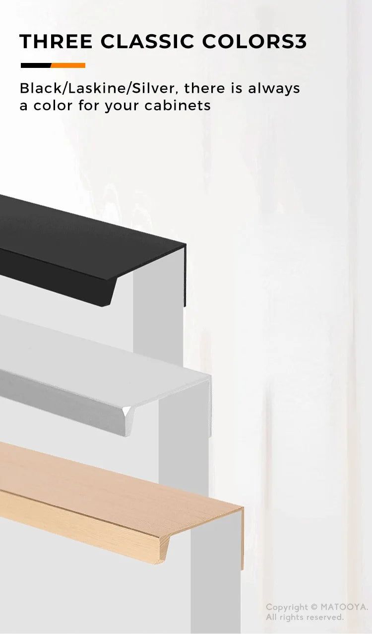 Hidden Furniture Handles Matte Black Gold Silver Kitchen Cabinet Pull Wardrobe Pull Not punched Handles for Cabinets and Drawers