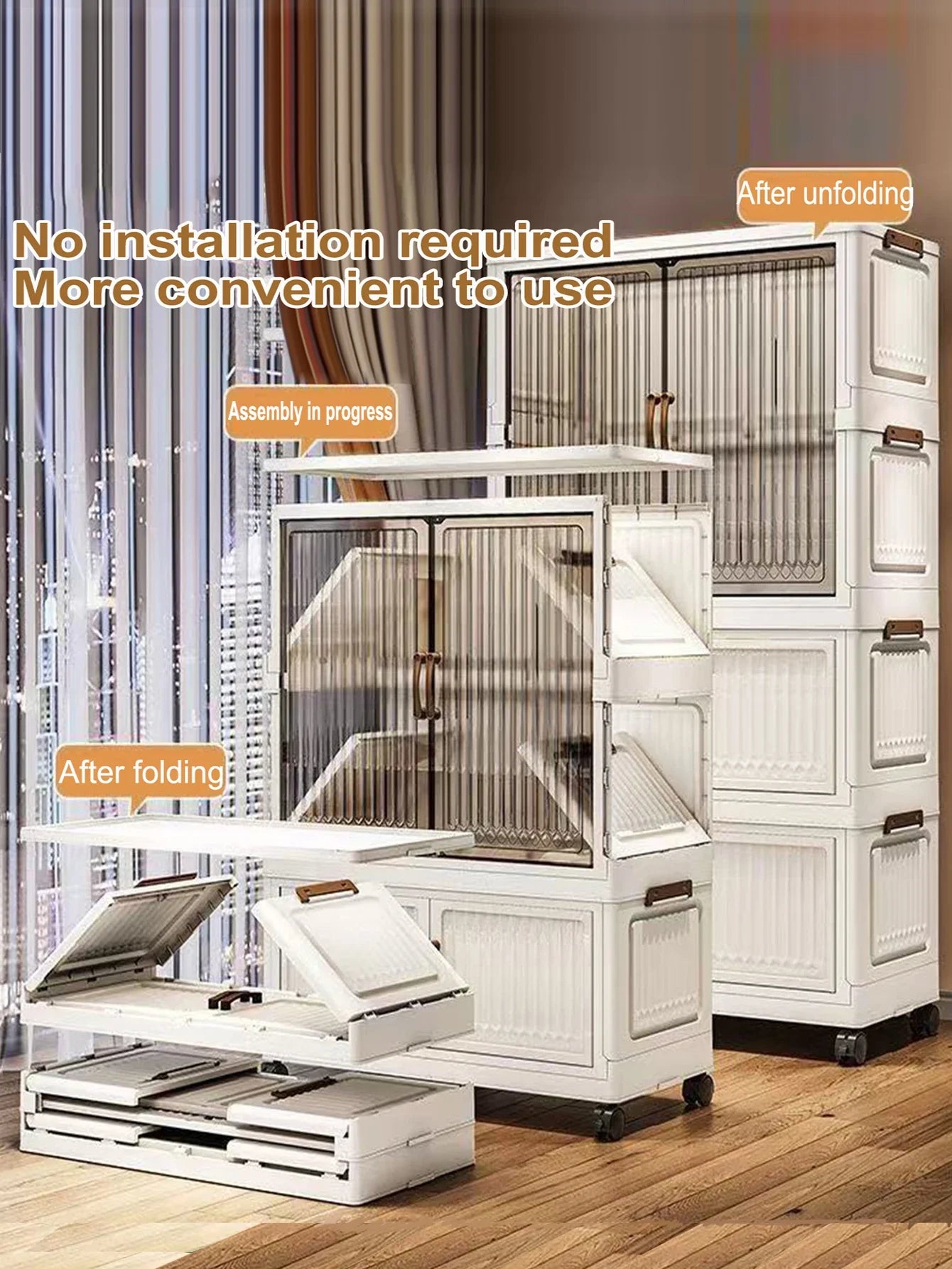 70/80cm Length Multifunction Folding Locker Large Capacity Dustproof Wardrobe Sundries Cabinet Closet Organizer