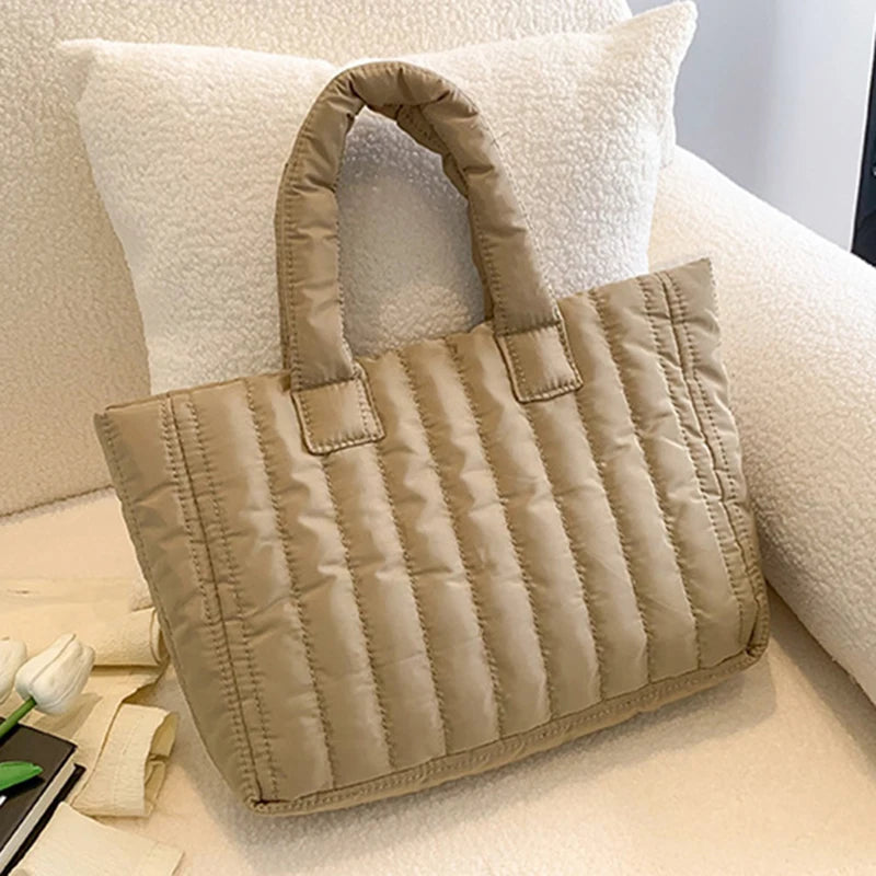 Ladies Tote Bags Large Capacity Cotton Padded Bag Solid Color Casual Fashion Nylon Elegant for Handbag