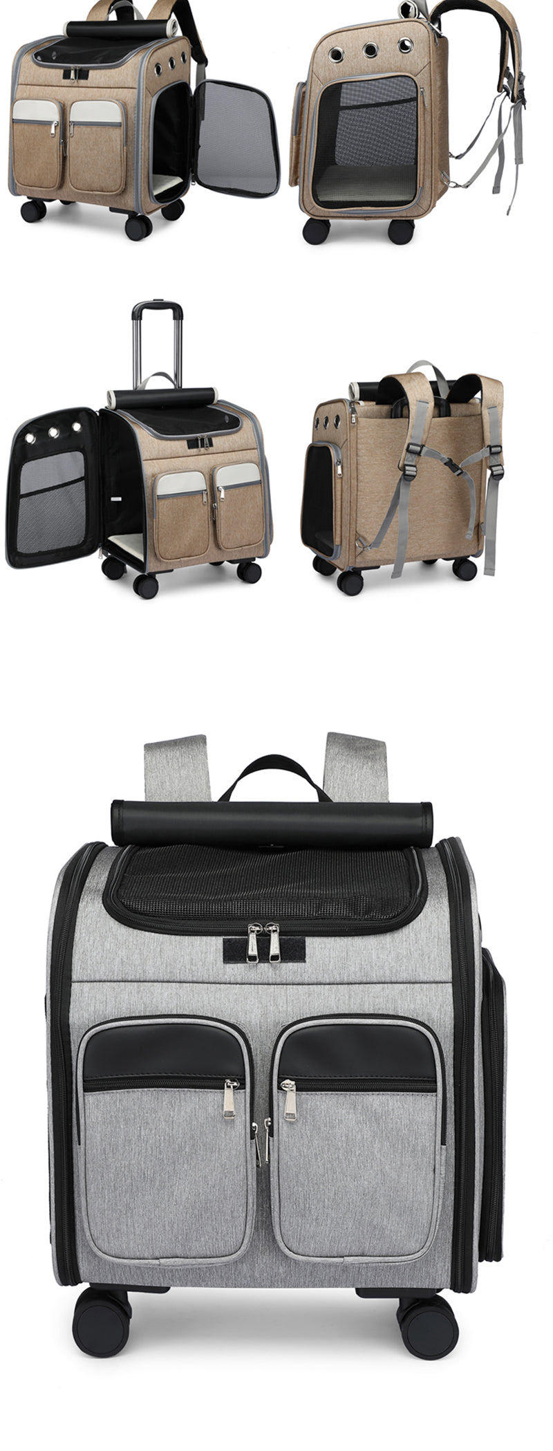 2 In 1 Large Pet Backpack Cat Stroller Pet Carrier with Wheels Portable Foldable Tie-Rod Pet Bag Cat and Dog Travel Carrier Bag