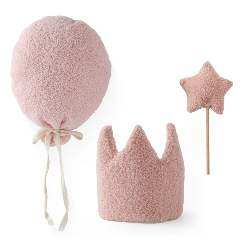 Baby Teddy Velvet Balloon Crown Hat Headwear Star Fairy Stick Happy Birthday Party Decoration Newborn Photography Accessories