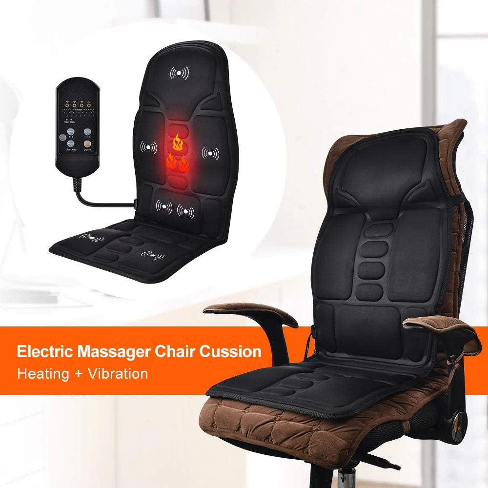 Electric Back Heating Pad Motor Vibration Massager for Back Neck Chair Seat For Car Home Office Use Portable Mat Body Relaxation