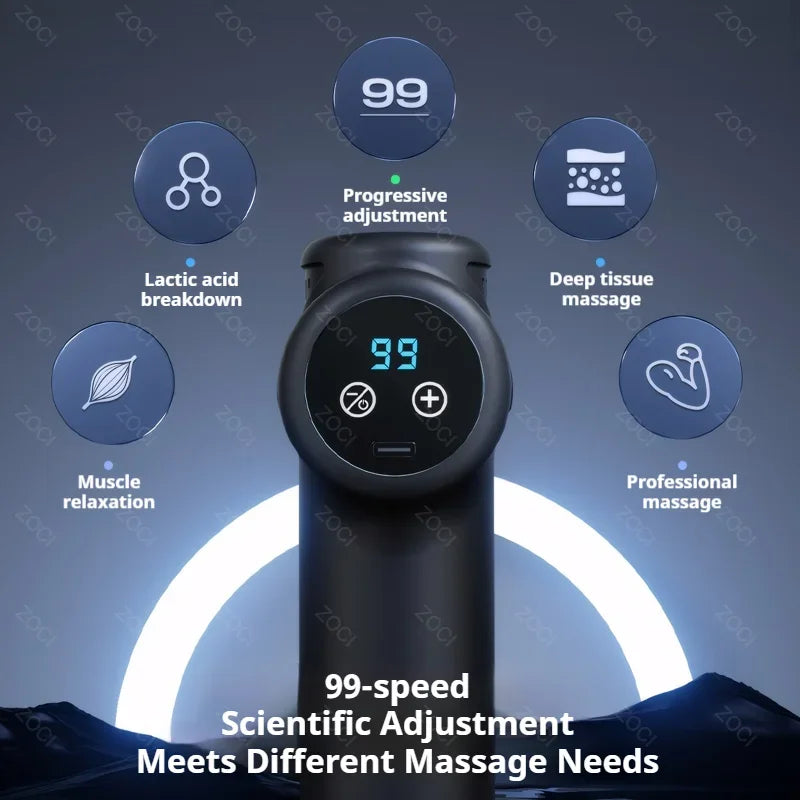 Mini 99 Levels Fascia Gun Handheld Portable Massage Gun Vibration Digital Display Muscle Massager Deep Tissue Massager for Body