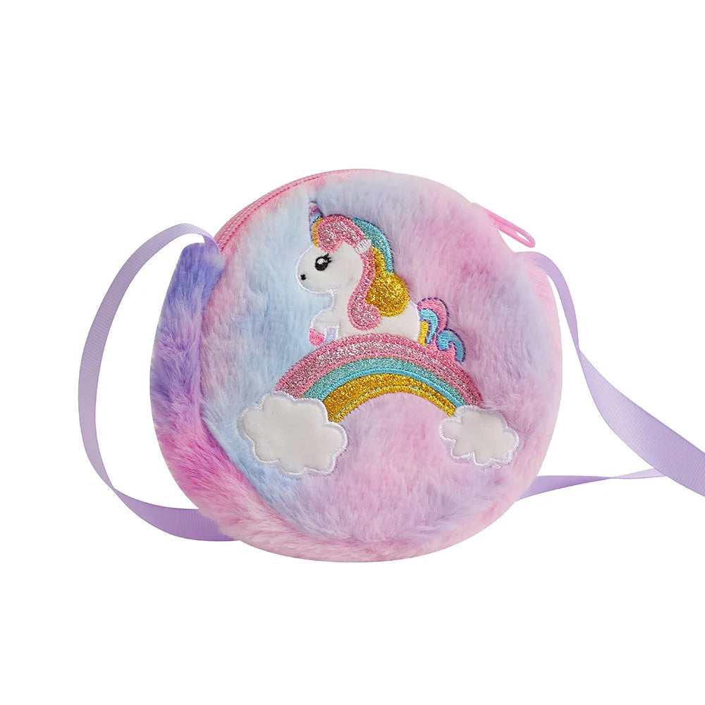 Small Cartoon Unicorn Coin Bag for Toddler Cute Animal Unicorn Eraser Pencil Hair Clip Shoulder Bag Portable Travel Storage Bag