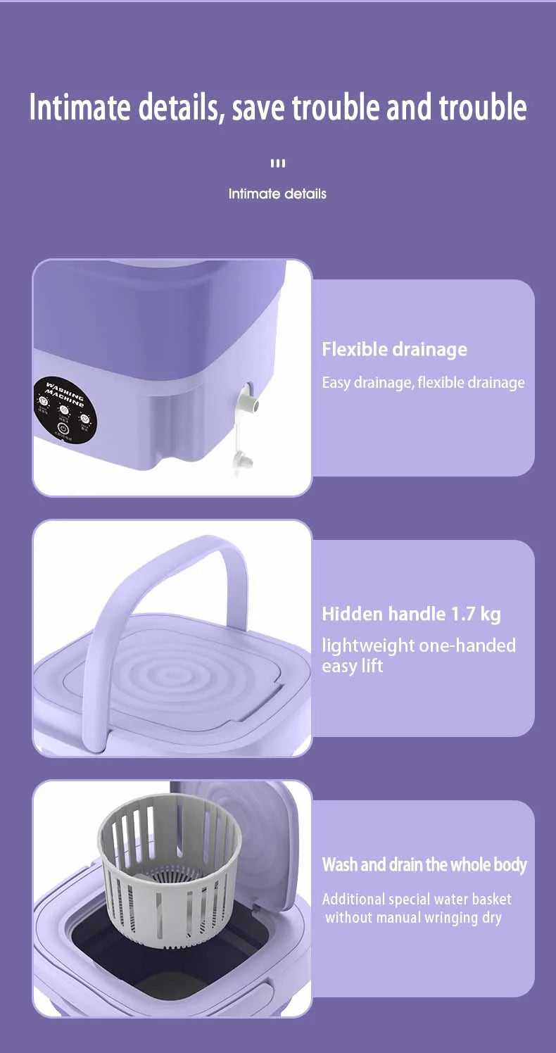 8L Small Folding Washing Machine Student Dormitory Underwear Socks Mini Cleaning Machine Portable Laundry Bucket Washing Machine
