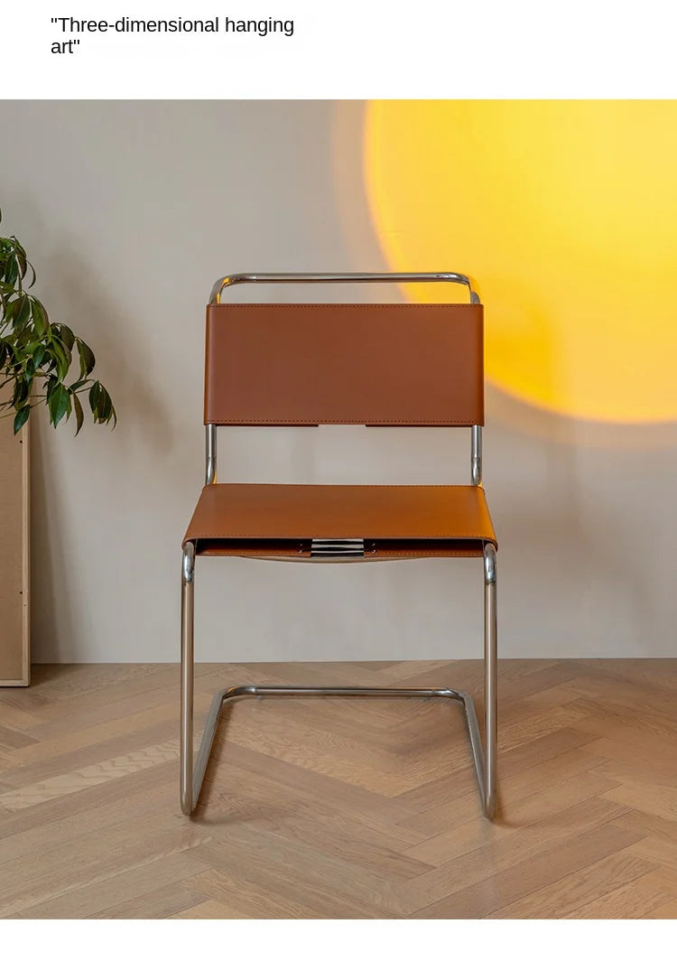 JOYLIVE Nordic Home Living Room Furniture Ins Wind Stainless Steel Pipe Chair Saddle Leather Back Seat Leisure Negotiation Chair