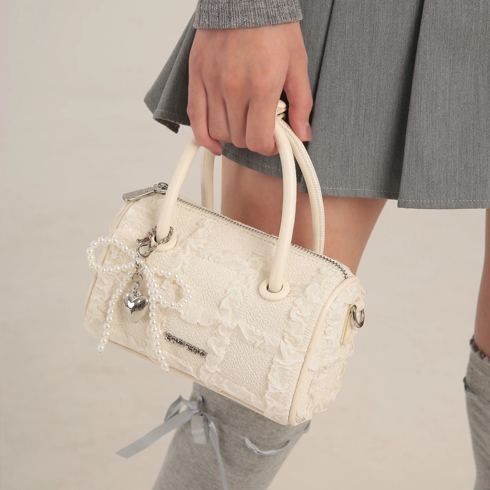 TOUTOU Women Boston Bowling Bag Charm Original Designer Brand White Handbag Adjustable Shoulder Strap Teacher Christmas Gift