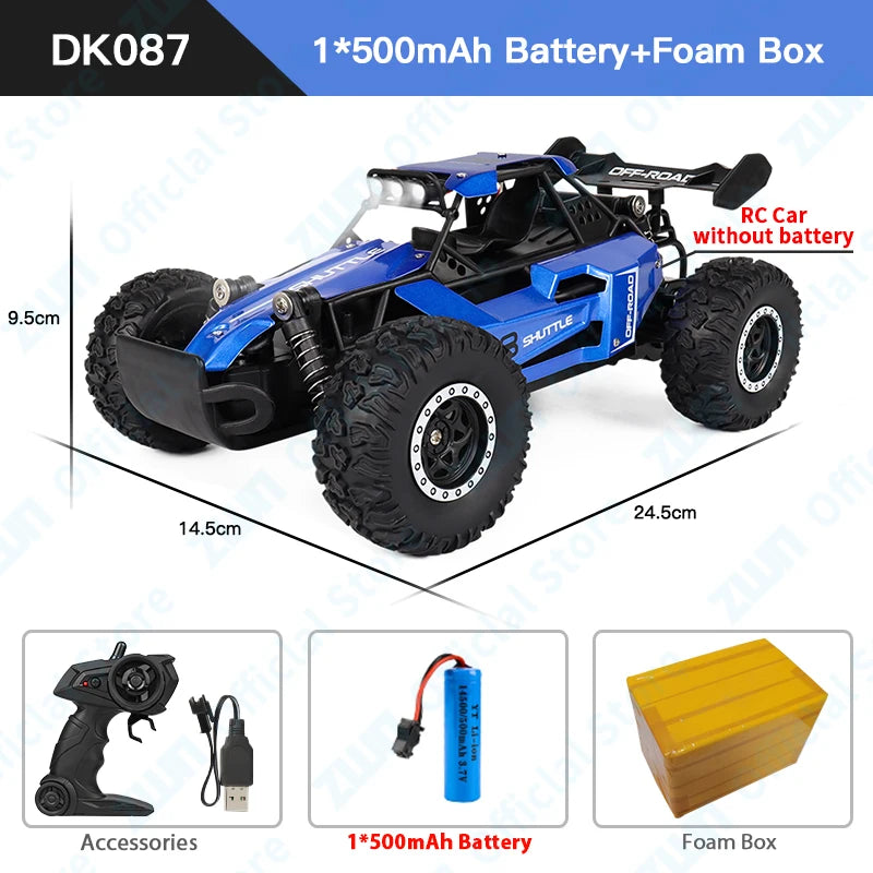 ZWN 1:16/1:20 2.4G Model RC Car With LED Light 2WD Off-road Remote Control Climbing Vehicle Outdoor Cars Toy Gifts for Kids
