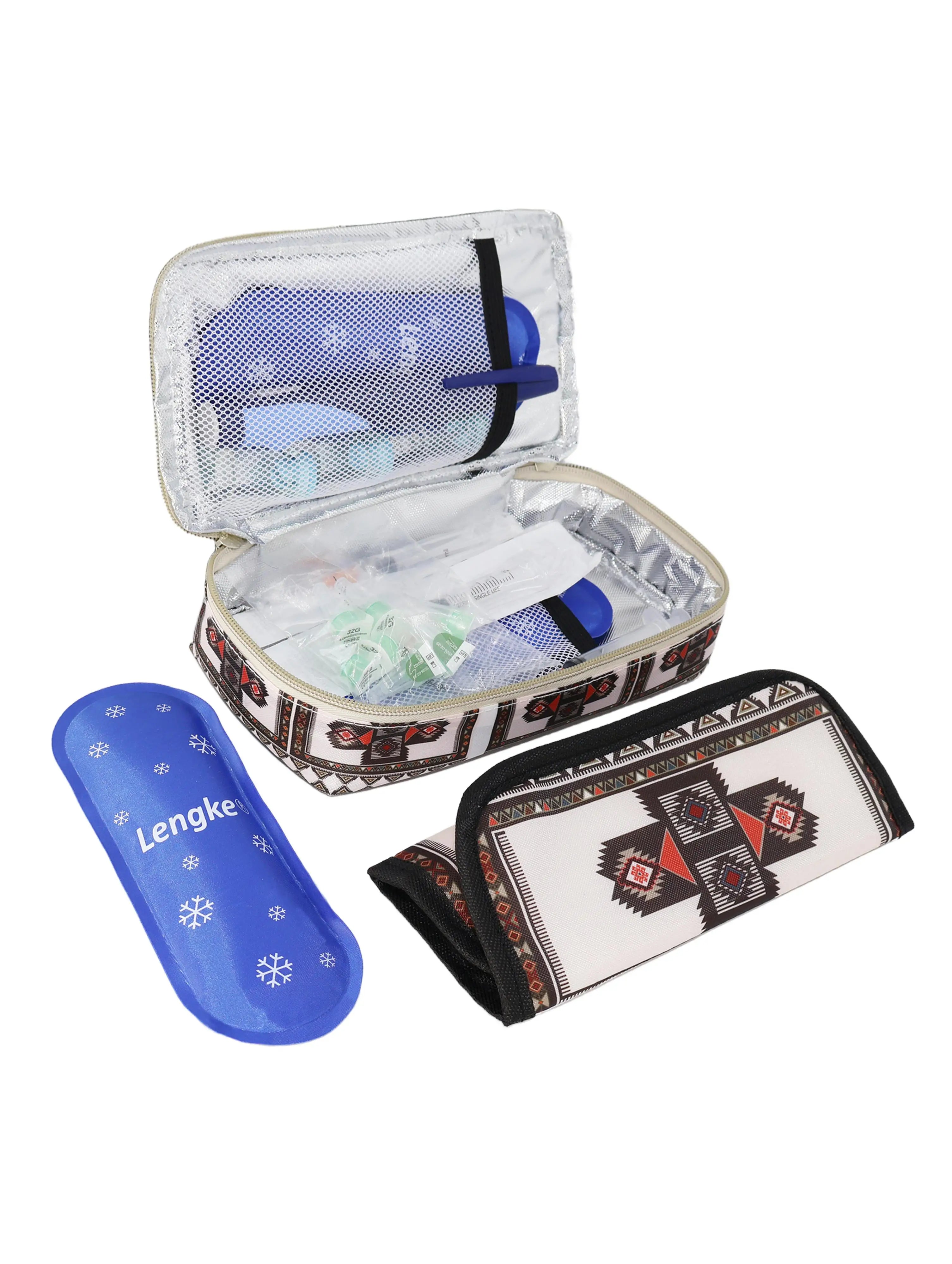 Large Portable Insulin Cooler Travel Bag - Lightweight, Boho Flower Print Durable Design for Outdoor Camping and Travel