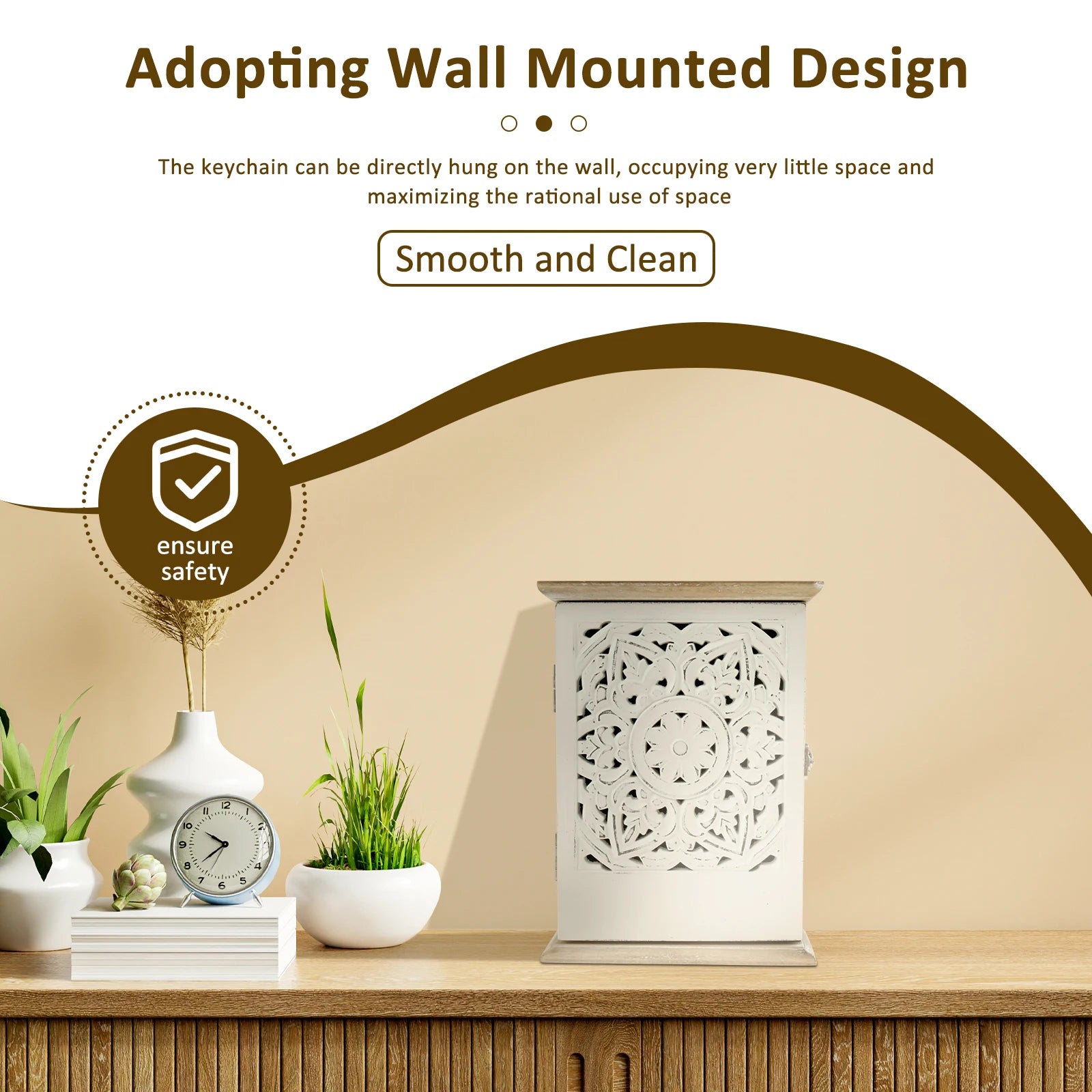 Wood Key Cabinet Box with 6 Hook Wall Hanging Key Storage Ornaments Vintage Key Box for Home Office Entryway Hallway Living Room