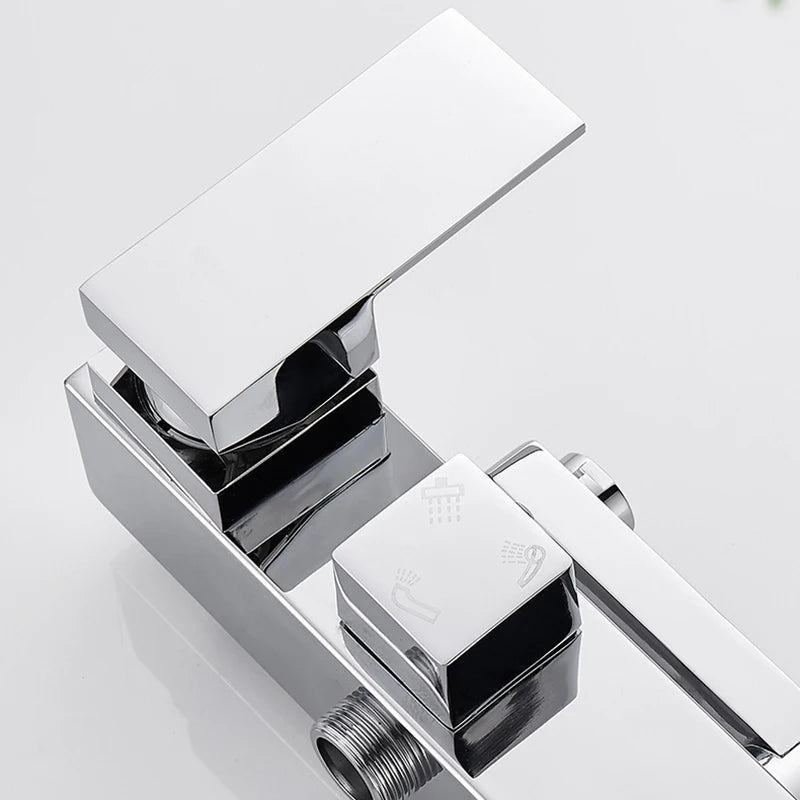 KEMAIDI Rainfall Bathroom Shower Faucet Set With Rack Shelf Bathtub Mixer Tap Black Wall Mounted Brass Bath Cabin System