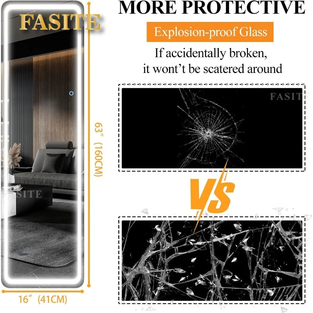 Large Full Body Mirror With Led Light Wall Mounted Hanging Mirror With Lights-Makeup Vanity Mirror Mirrors Length Floor Standing