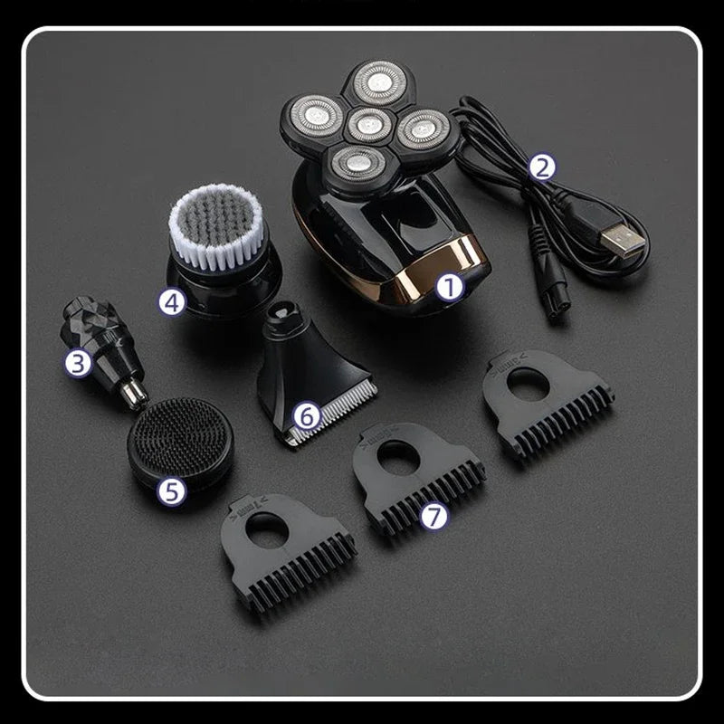5 IN 1 Electric Razor Electric Shaver Rechargeable Shaving Machine for Men Beard Razor Wet-Dry Dual Use Waterproof Fast Charging
