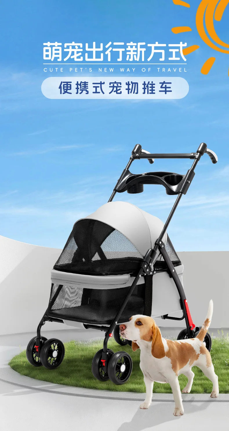 Lightweight Pet Stroller for Cats & Dogs - Foldable Dog Cat Carrier for Small Pets like Teddy & Puppies