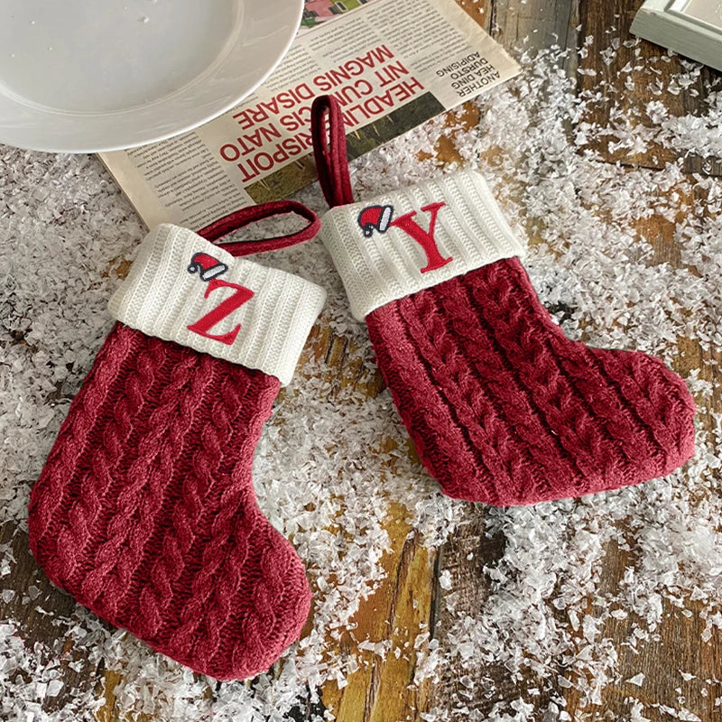 Christmas Stocking Knitting Snowflake Letter Socks Christmas Decoration For Home Christmas Alphabet Knitting Sock New Year  Gift