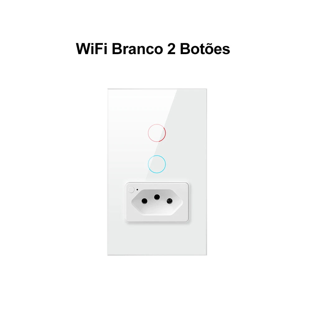 AVATTO WiFi Smart Wall Switch & Socket Brazil Standard 4X2 Glass Panel 1/2 Buttons Light Switch Tuya APP，For Alexa Google Home
