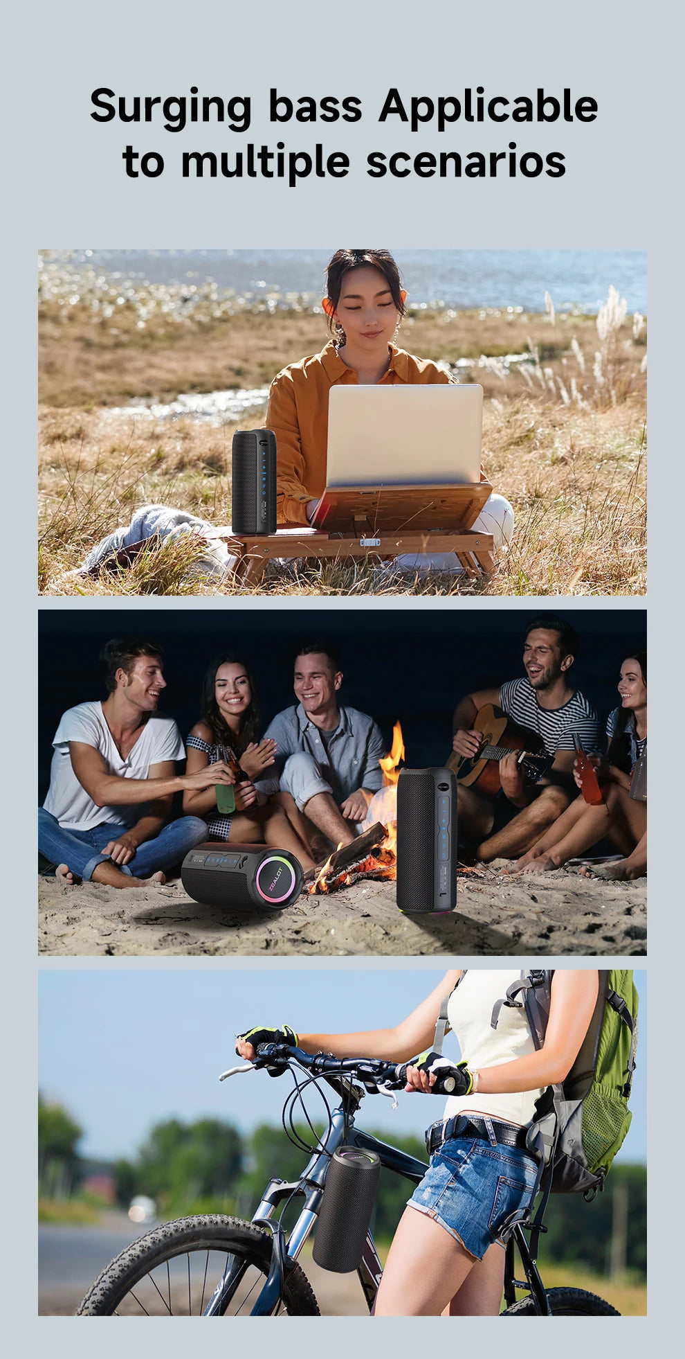 ZEALOT-S49PRO Portable Bluetooth Speaker 20W IPX6 Waterproof,Micro SD Card,AUX-in Plug,10H Playtime,RGB Light  Wireless Stereo