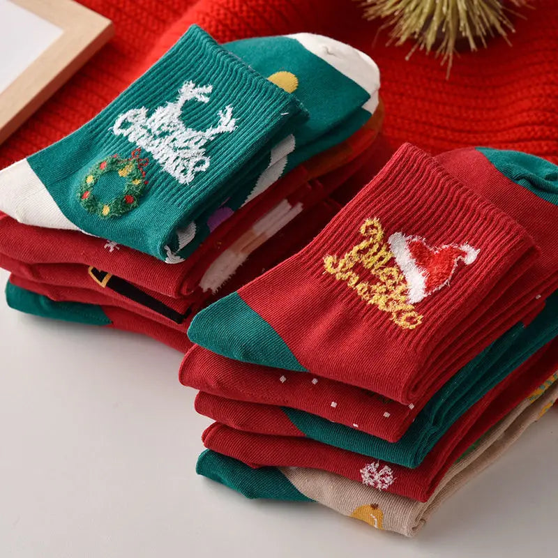 1/2/5Pairs Cotton Christmas Socks Ornaments Christmas Party Children Adult Gift Santa Reindeer Pattern Xmas New Year Decoration