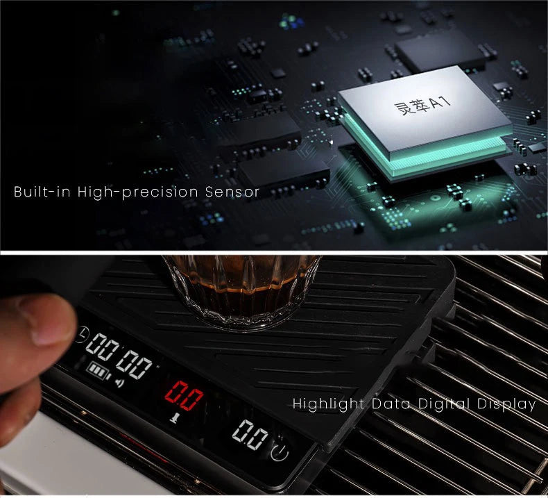 Rechargeable High Precision Coffee Scale Flow Rate Monitoring Mini Electronic Weighing Scale for Espresso Outdoor & Kitchen Use