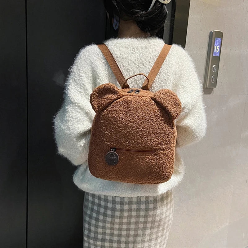 Cute Bear Ear Plush Backpack for Kids Adult Lamb Fleece Shoulder Bag High-capacity Korean Parent-Child Bags Boys Girls Backpacks