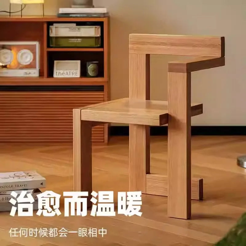 Mid Century Modern Solid Wood Building Block Chair Vintage Inspired Simplistic Leisure Dining Chair Design Creative Accent Seat