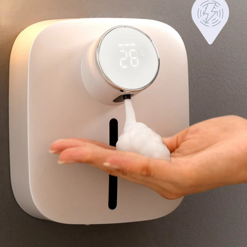 Wall-mounted Automatic Soap Dispenser Multifunctional Infrared Sensor LED Digital Display Touchless Foam USB Rechargeable