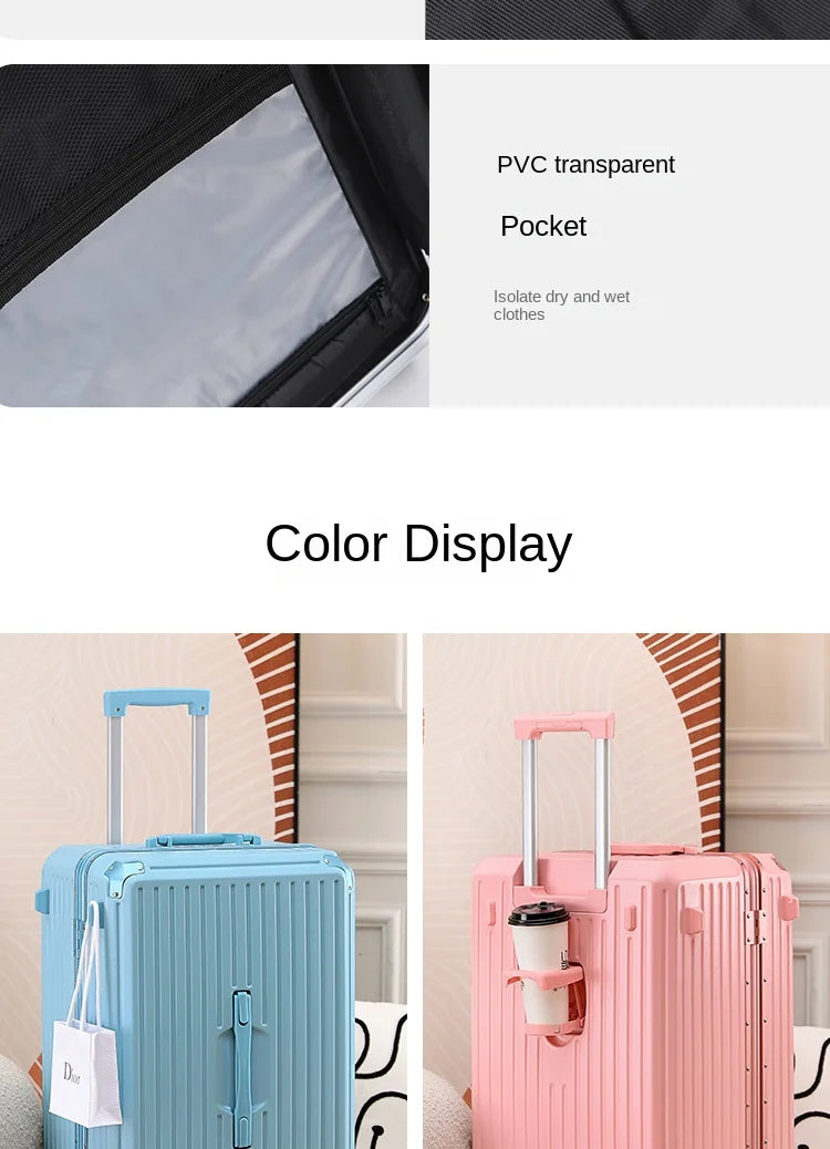 Large Capacity Travel Luggage Aluminum frame Suitcase Trolley Case 24/28/30 inch Travel Suitcase with Cup Holder Boarding Case