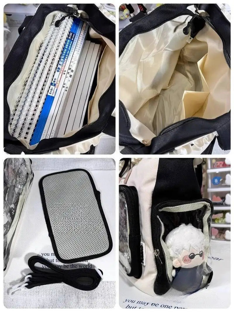New Y2K Cute Japanese Ita Bag Lolita Girl Transparent Shoulder Tote Bag Large Capacity Crossbody Casual Bag DIY Display Handbags