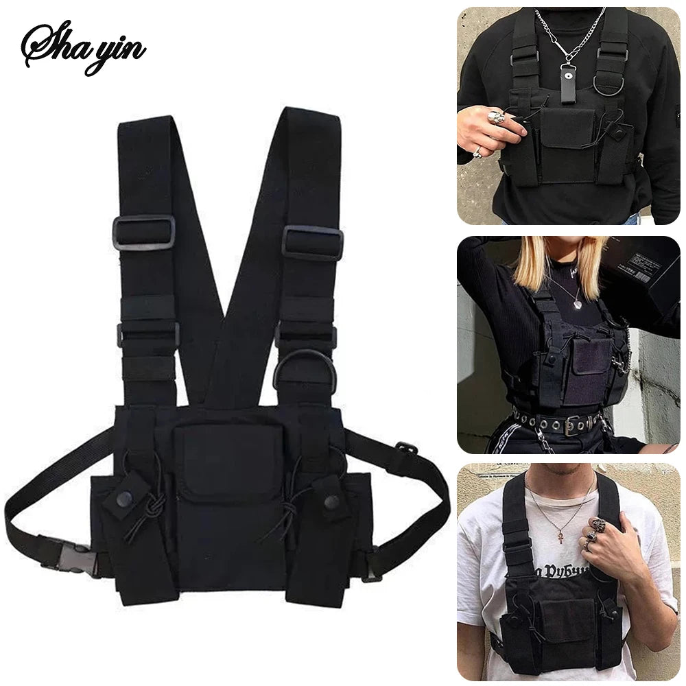 Functional Tactical Chest Bag For Woman Fashion Bullet Hip Hop Vest Streetwear Bags Casual Waist Pack Unisex Black Chest Rig Bag