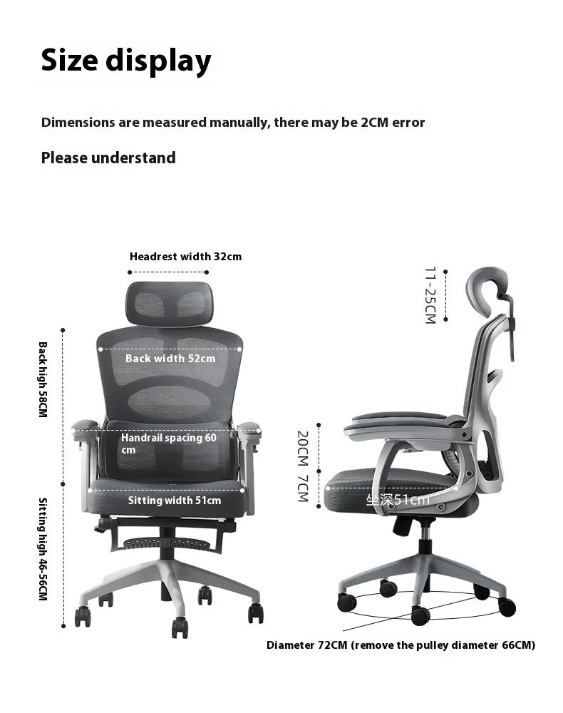 Ergonomic Office Chair Liftable Mesh Computer Chair with 4D Lumbar Support Home Office Swivel Chair with Latex Seat Cushion