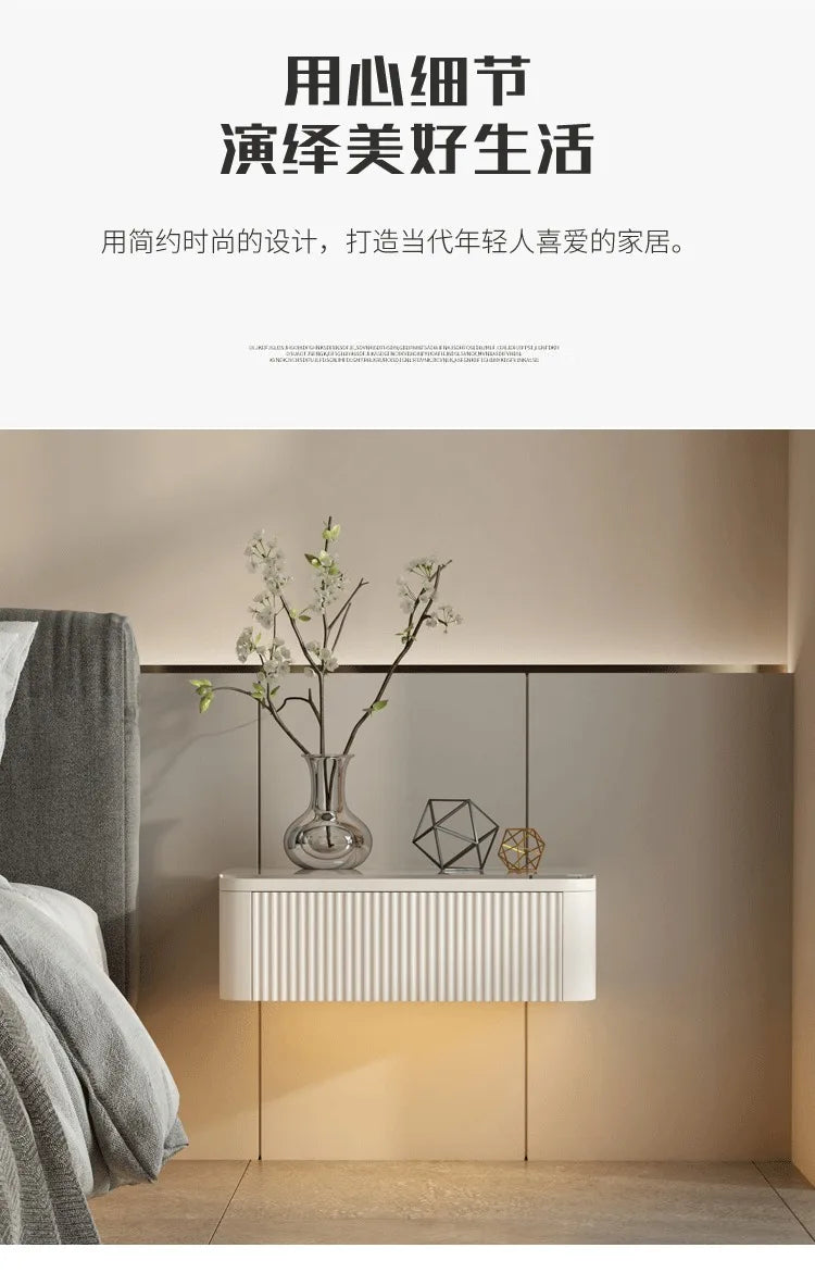 Floating Bedside Table Living Room Designer Nightstands Suspended Nightstand Storage Cabinet Wood Multifunctional Neat Bed Desk