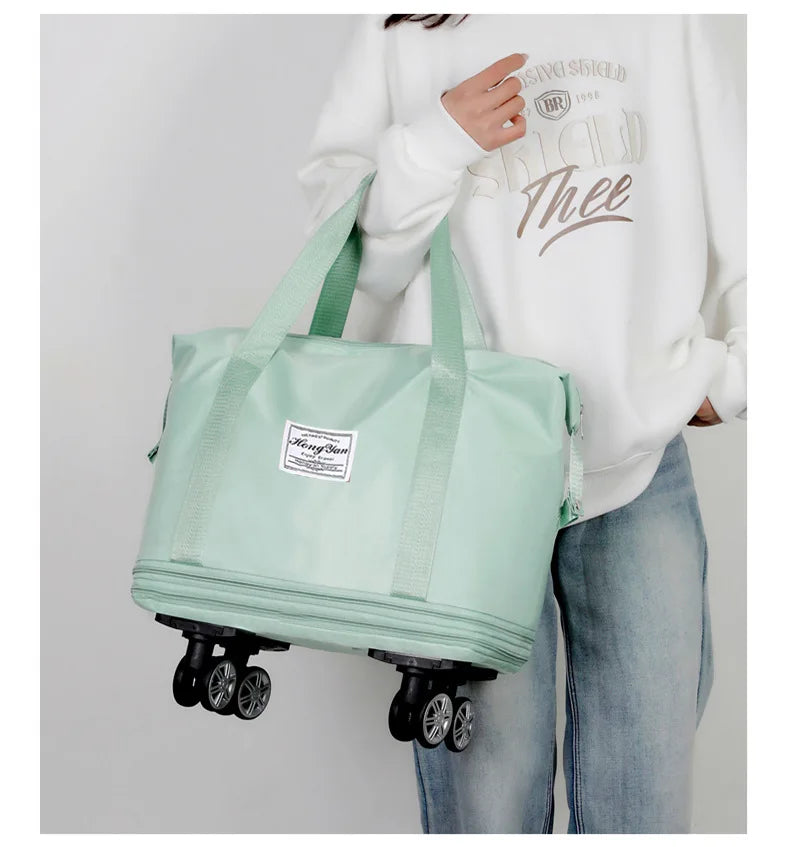 Universal Wheel Expandable Luggage Large Capacity Lightweight Travel Fitness Bag with Dry And Wet Separation Storage