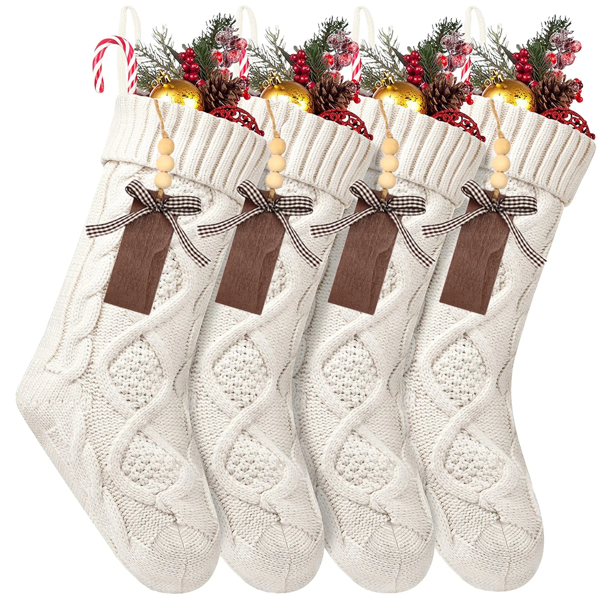 4/6/8PACK Christmas Stockings 18Inches Large Cable Knitted Stocking   Xmas Hanging Stocking Decorations with Name Tags