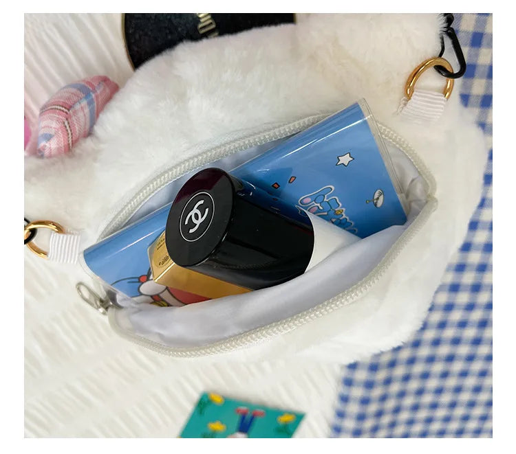 Cute plush bag, sweet girl student versatile shoulder messenger bag, soft and cute little princess new cartoon bag