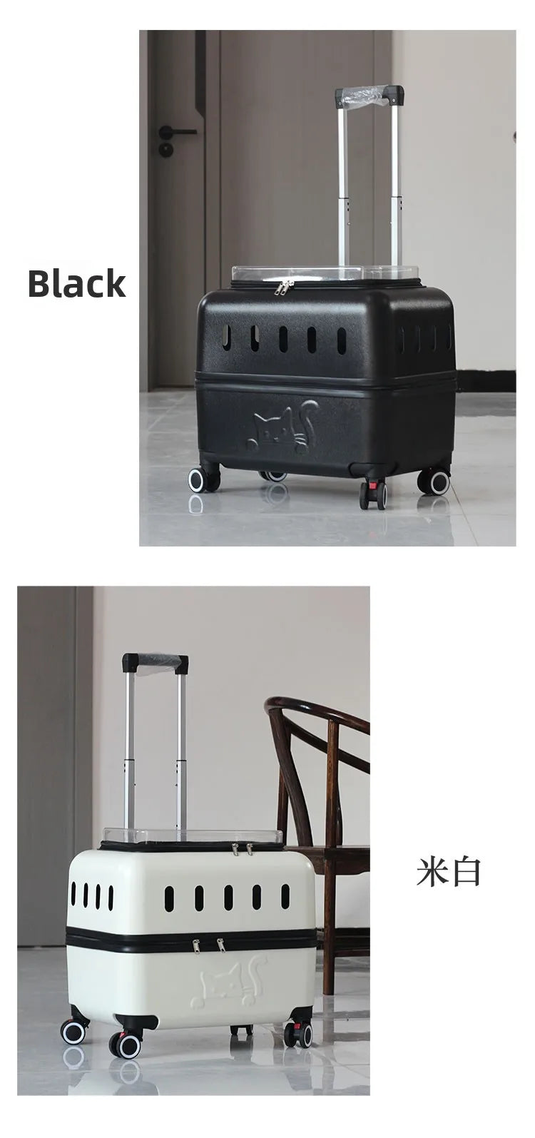 Large Pet Travel Carrier Rolling Pet Transport for Cats & Small Dogs Breathable Cat Suitcase Transparent Skylight Pet Stroller