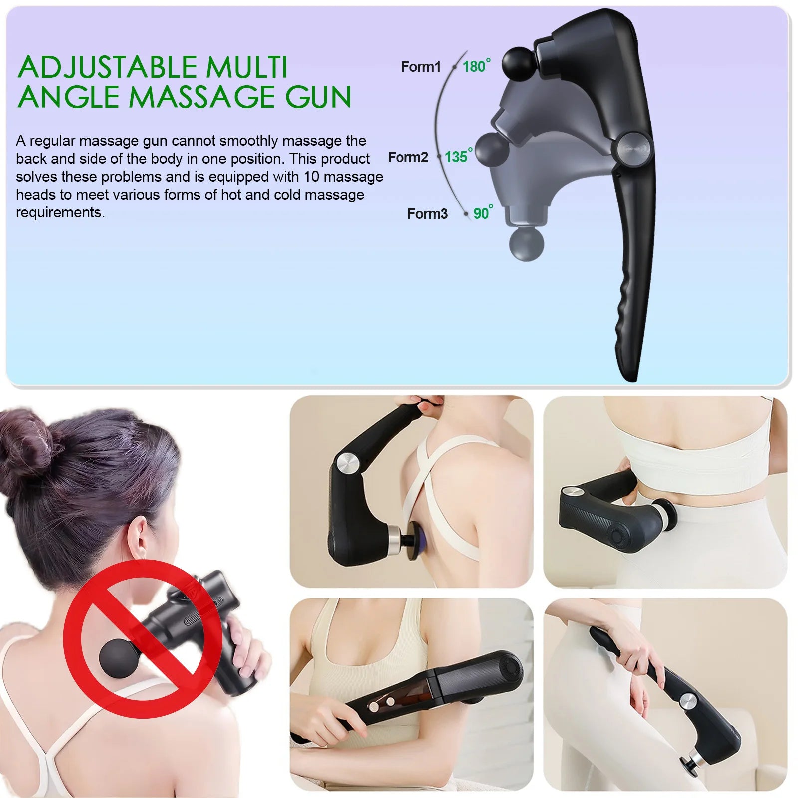 Fascia Massage Gun Shoulder Massager Electric Muscle Massage Machine High Frequency Back Waist Body Massage with Extended Handle