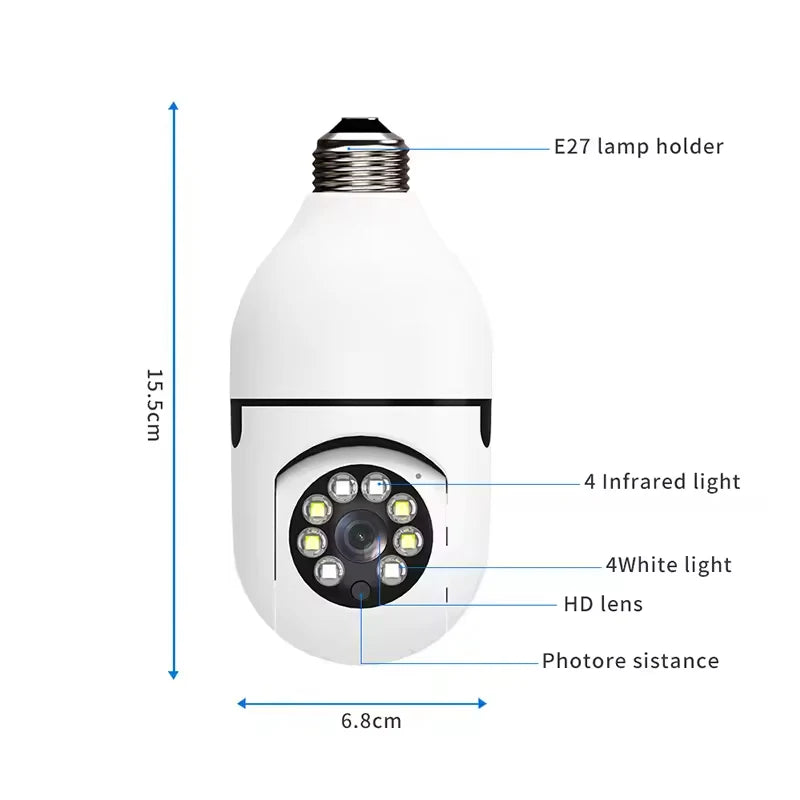 Bulb Surveillance Camera Full Color Night Vision Automatic Human Tracking Zoom Indoor Security Monitor Wifi Camera Smart Home