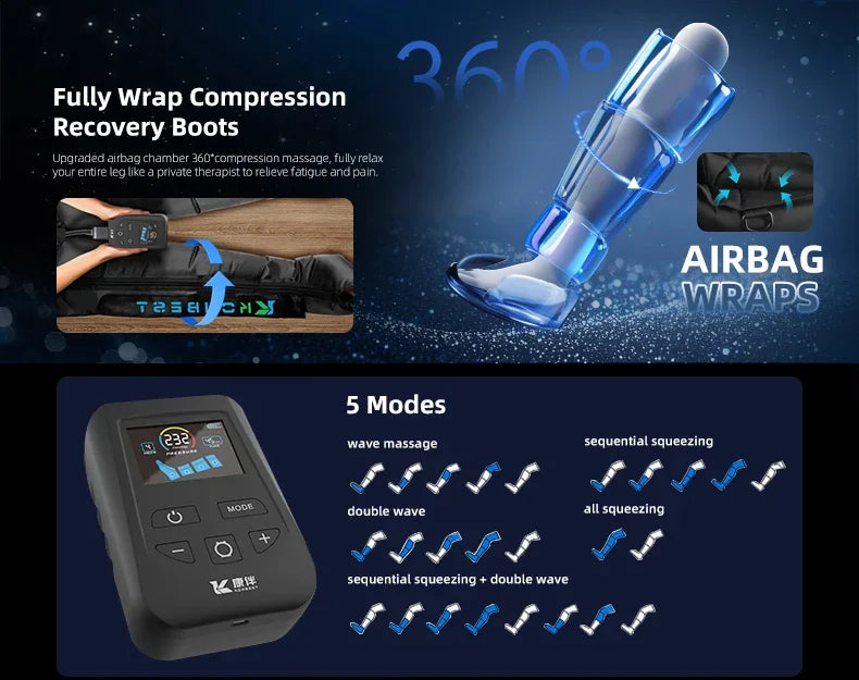 Air Compression Leg Massager Boots Foot Calf Pressotherapy Air Pressure Therapy Device 4 Chamber Fast Recovery Massage Machine
