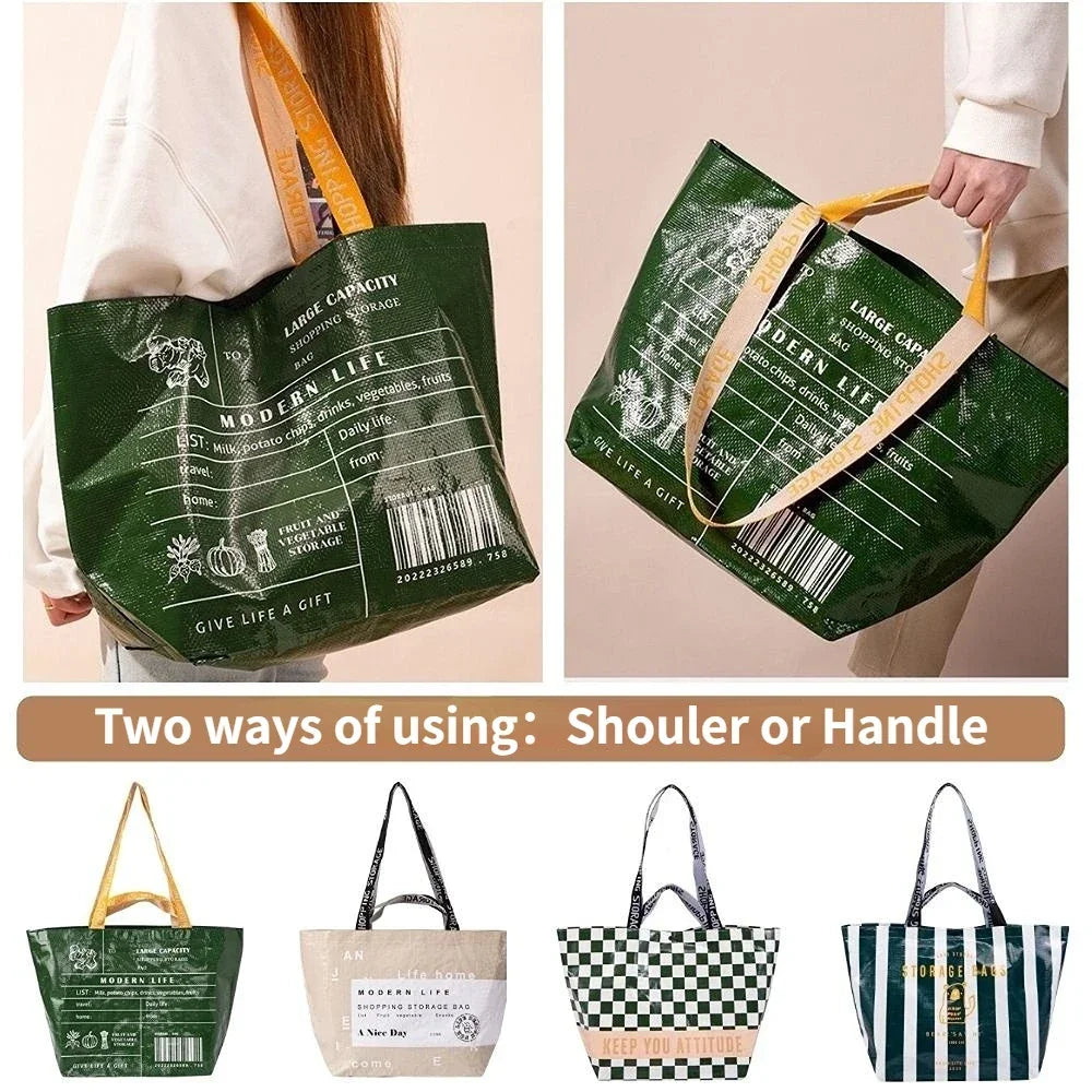 Large-capacity Waterproof Supermarket Grocery Shopping One-shoulder Portable PP Woven Shopping Bag for Retail Store,boutique