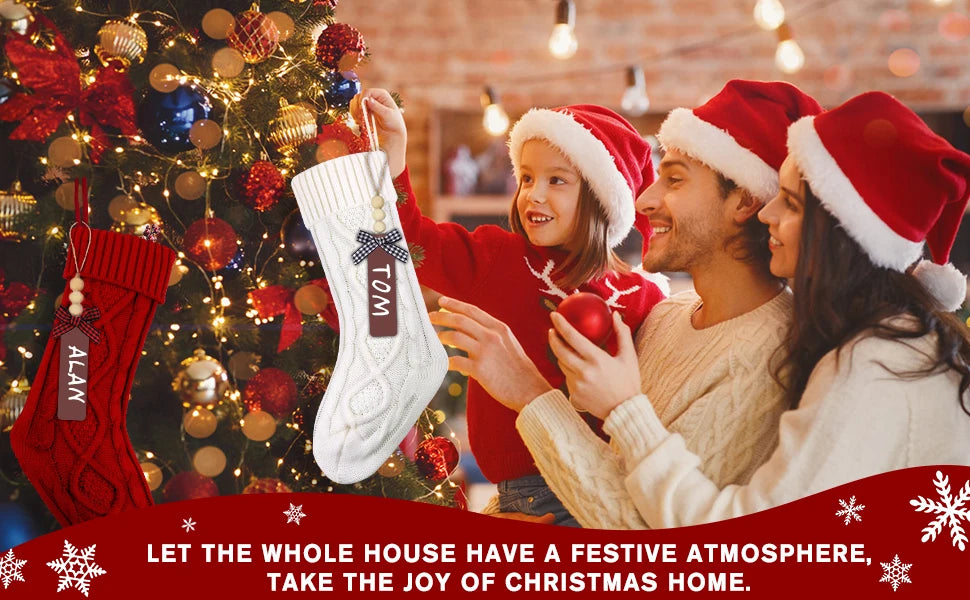 4/6/8PACK Christmas Stockings 18Inches Large Cable Knitted Stocking   Xmas Hanging Stocking Decorations with Name Tags